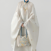 春秋汉服 明制织金暗纹纱仿孔府立领大襟斜襟长衫 摸鱼儿 霜染