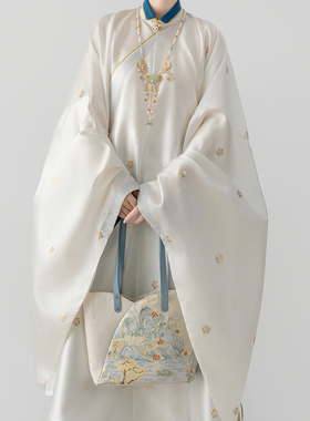 摸鱼儿【霜染】明制织金暗纹纱仿孔府立领大襟斜襟长衫春秋汉服