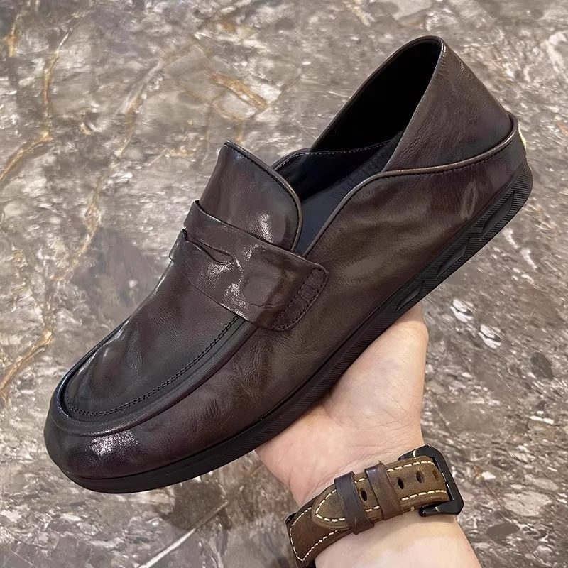 真皮休闲皮鞋男款2025新款男士工作乐福软底舒适上班一脚蹬豆豆鞋