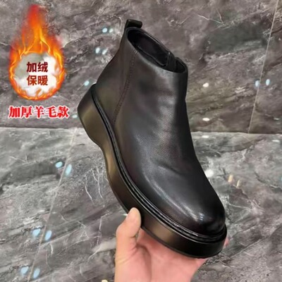 冬季加绒加厚保暖真皮棉皮鞋男羊皮毛一体马丁靴百搭切尔西短靴子
