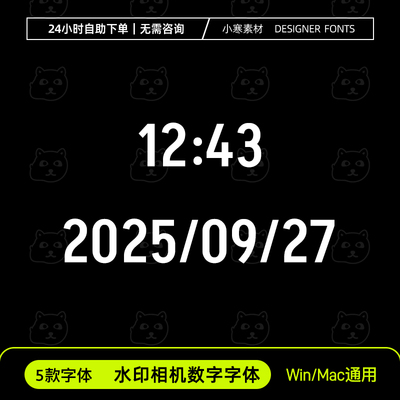 水印相机数字字体 ttf格式 Win/Mac 5款数字安装包AI/PS设计素材
