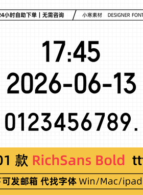 RichSans Bold数字水印相机字体安装包 ttf格式Win/Mac/Ps/Ai素材