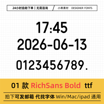 RichSans Bold数字水印相机字体安装包 ttf格式Win/Mac/Ps/Ai素材