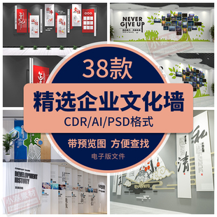 公司企业文化墙办公室形象展板展示墙发展历程AI设计素材CDR模板
