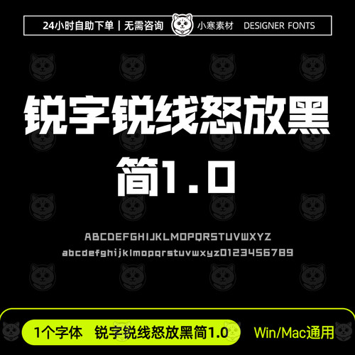 锐字锐线怒放黑简1.0 创意科技感海报标题Ps/Ai/Cdr设计素材字体