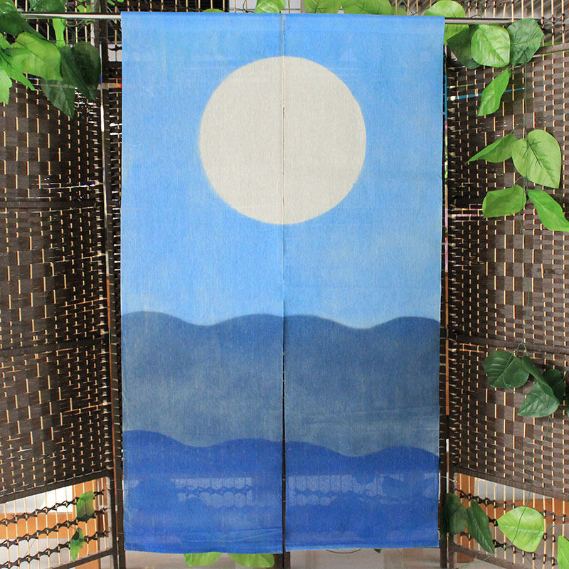 日式门帘子苎麻玄关帘卧室厨房隔断帘喷布艺绘挂帘田园风分式半帘