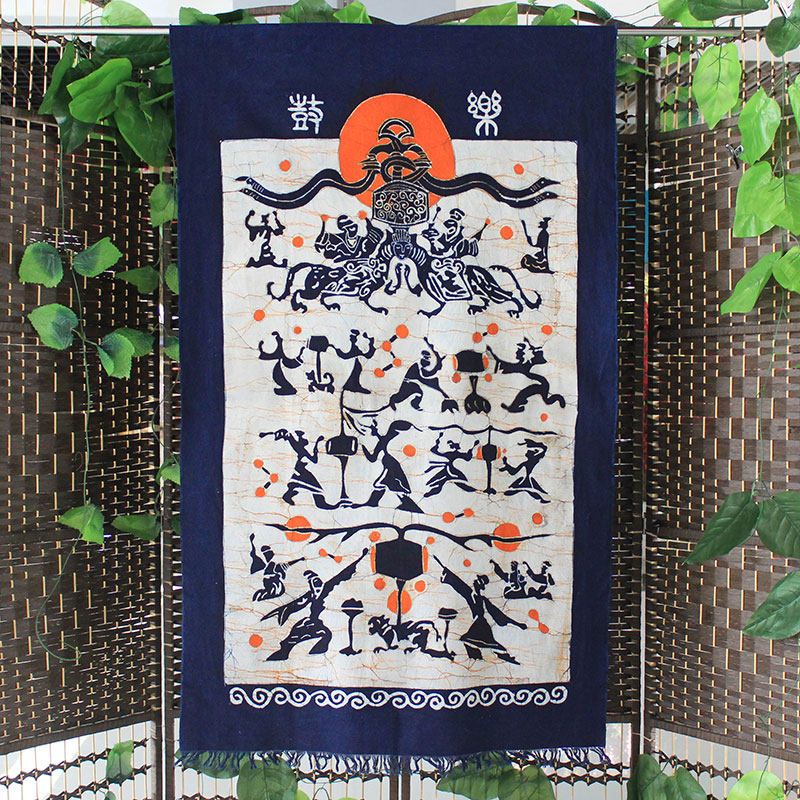 纯棉蜡染画鼓乐民族特色工艺品客厅茶室餐厅农家乐装饰汉文化壁挂