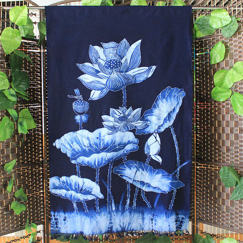蜡染画清荷中国风布画禅意挂画
