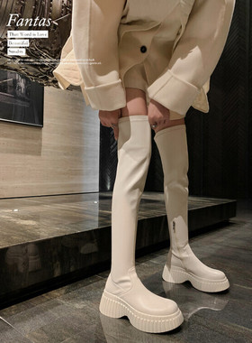 过膝秋冬款女鞋高筒长靴圆头松糕底皮靴真皮女靴MKMK