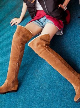 鞋子女靴秋冬保暖黄色米色灰色内增高高跟大小码高靴 33 43 Ax