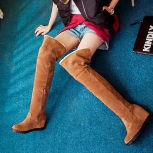 鞋子女靴秋冬保暖黄色米色灰色内增高高跟大小码高靴 33 43 Ax