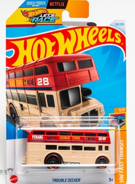 2024F-126号双层巴士TROUBLE DECKER红色风火轮火辣小车hotwheels