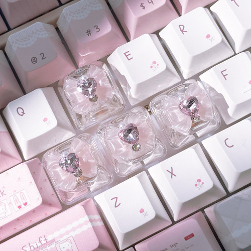 爱心蝴蝶结透光键帽美甲敲键水晶