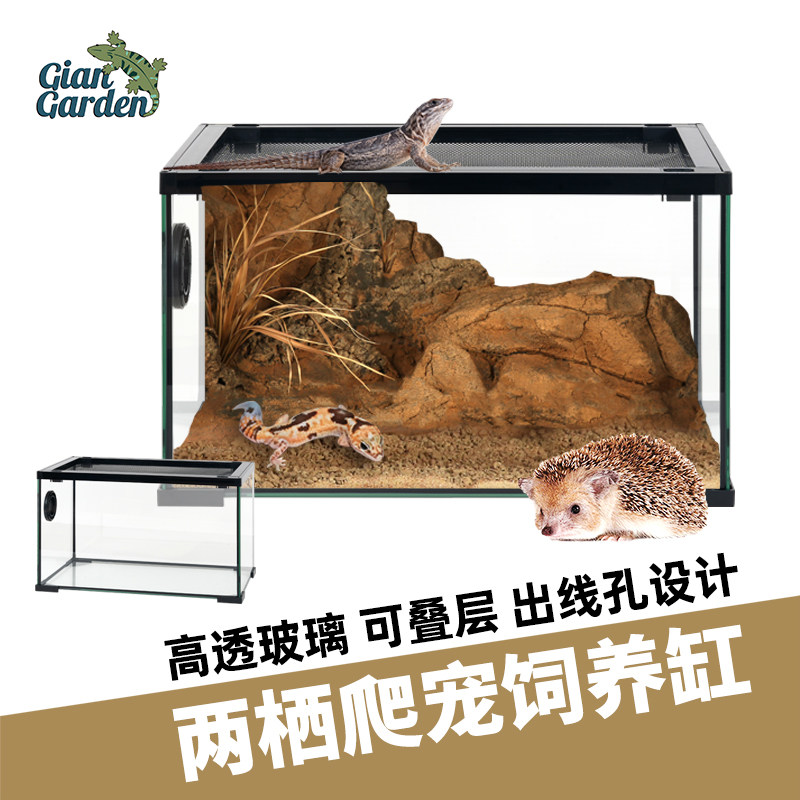 豹纹守宫造景玻璃缸肥尾瘤尾饲养箱寄居蟹仓鼠顶部开盖网红爬宠缸