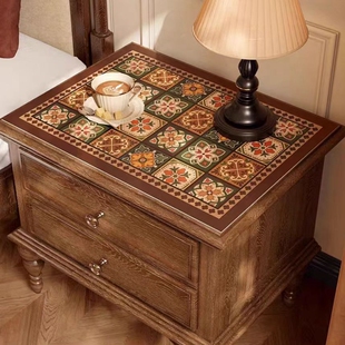 多米美式乡村复古美拉德花砖餐边柜隔热桌垫床头柜洗衣机防尘垫子