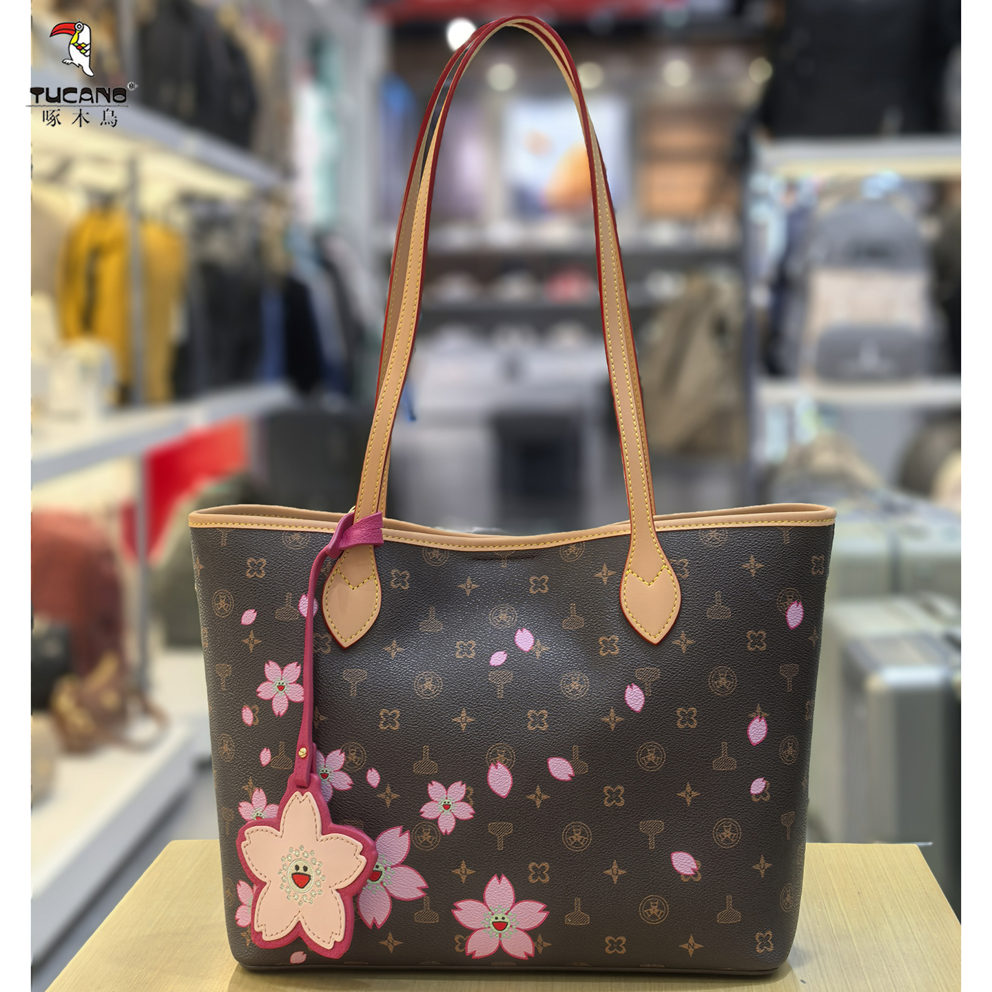 啄木鸟女包2025新款轻奢樱花包包大学生时尚托特包百搭单肩斜挎包