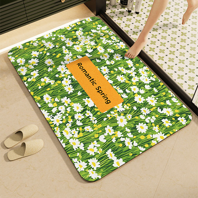 浴室地垫卫生间吸水门口脚垫地毯硅藻泥防滑洗手间吸水垫厕所花丛