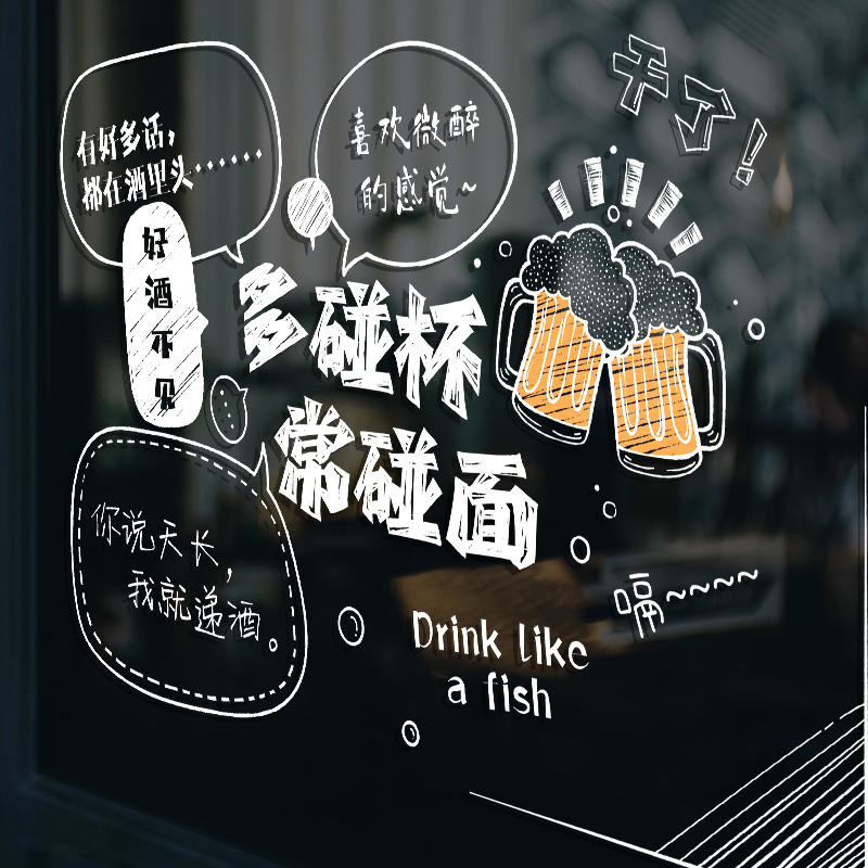 精酿啤酒屋烧烤店酒吧橱窗玻璃门贴纸创意装饰cheers干杯文字贴画