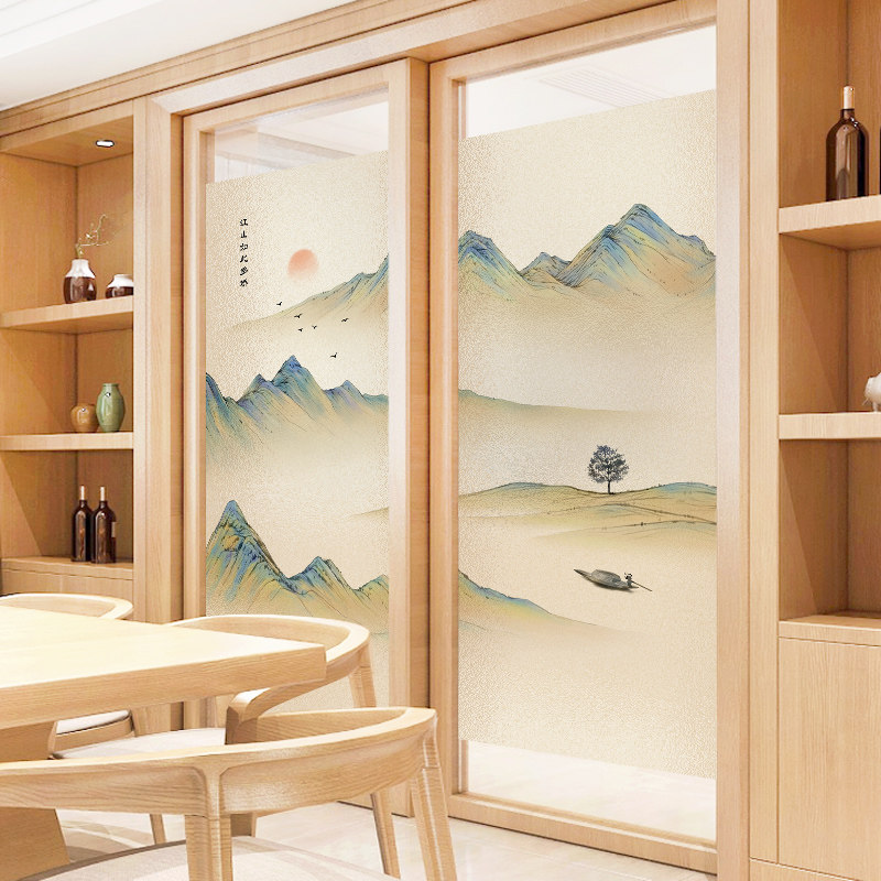 贴窗户防偷窥磨砂静电贴纸客厅防走光贴膜古色古香办公室玻璃窗纸