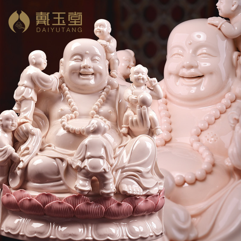 戴玉堂德化白瓷弥勒佛家用供奉佛像五子戏弥勒大肚笑佛陶瓷佛摆件