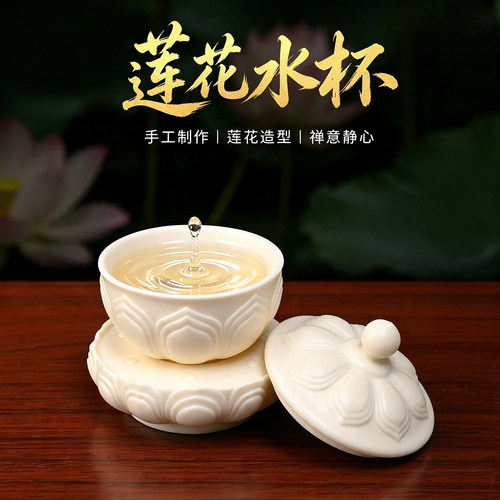 戴玉堂陶瓷《莲花圣水杯》家用供水杯佛前水杯供奉供佛净水杯佛具