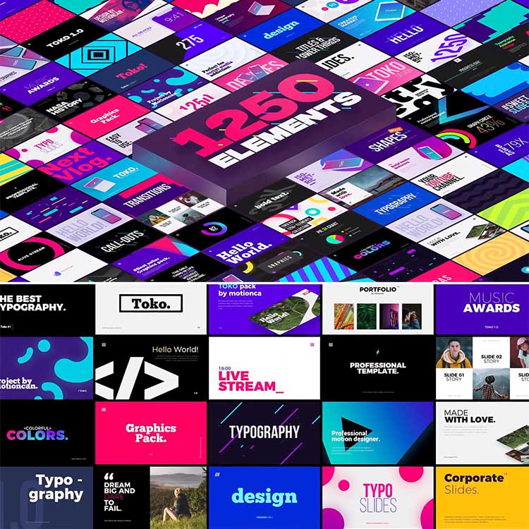 FCPX插件-1449个社交媒体文字排版设计LOGO图形动画+转场+音效