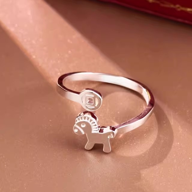 S999足银马上有钱戒指小马纯银戒