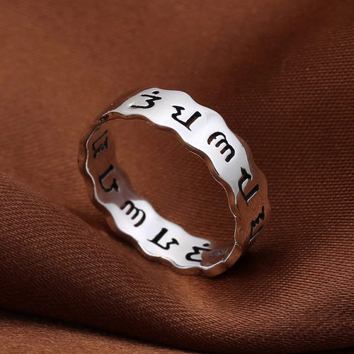 S999纯银六字真言戒指男女款情侣