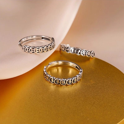 s999足银复古平安聚财钱币戒指高