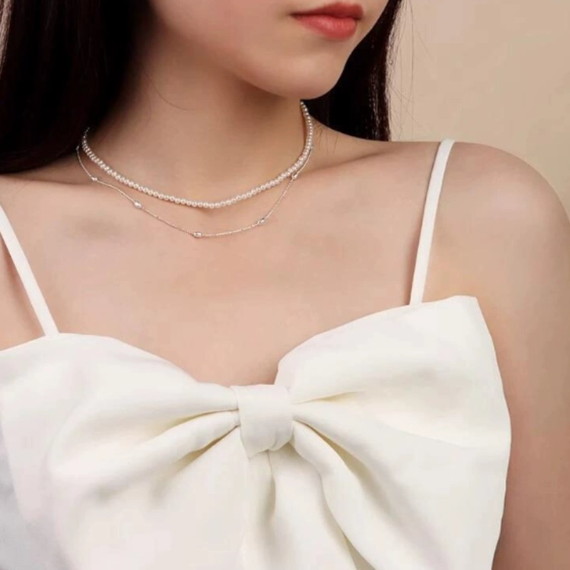 足银999女银豆双层双戴贝珠项链