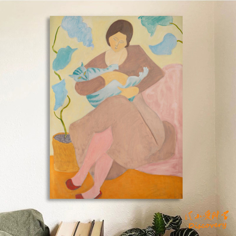 摇篮曲小猫 野兽派风格挂画治愈色彩装饰画小清新客厅餐厅无框画图片