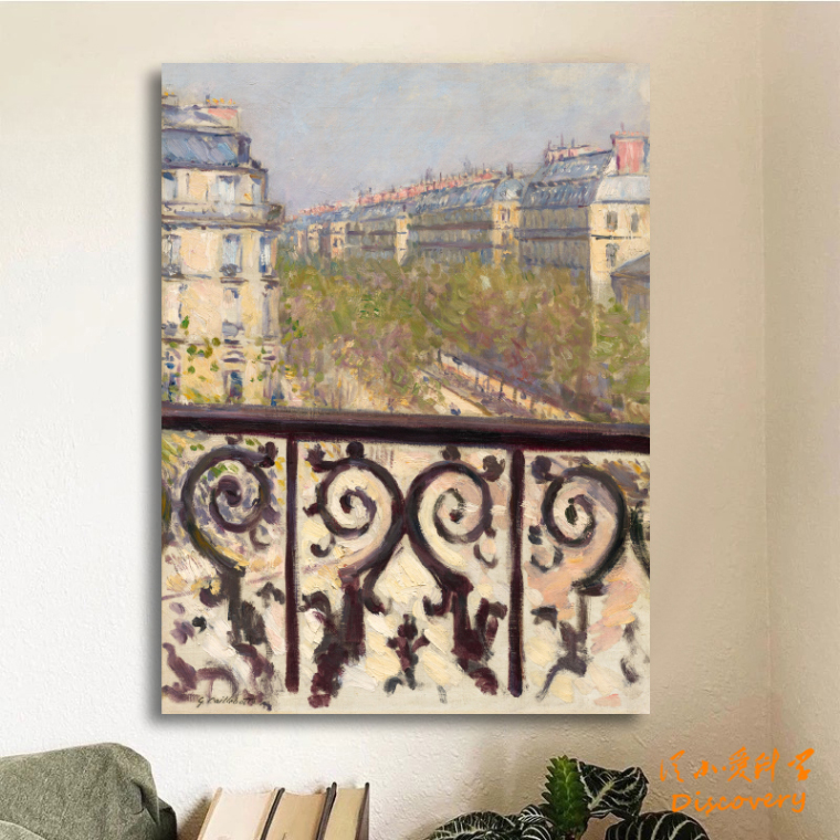 Caillebotte在阳台 现代艺术印象派风景装饰画客厅玄关挂画无框画