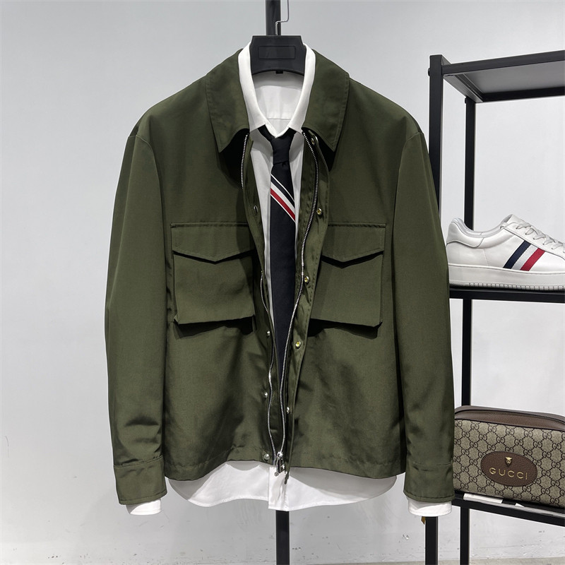 潮牌2025年男春季新品纯色微阔翻领双口袋工装夹克外套宽松茄克衫