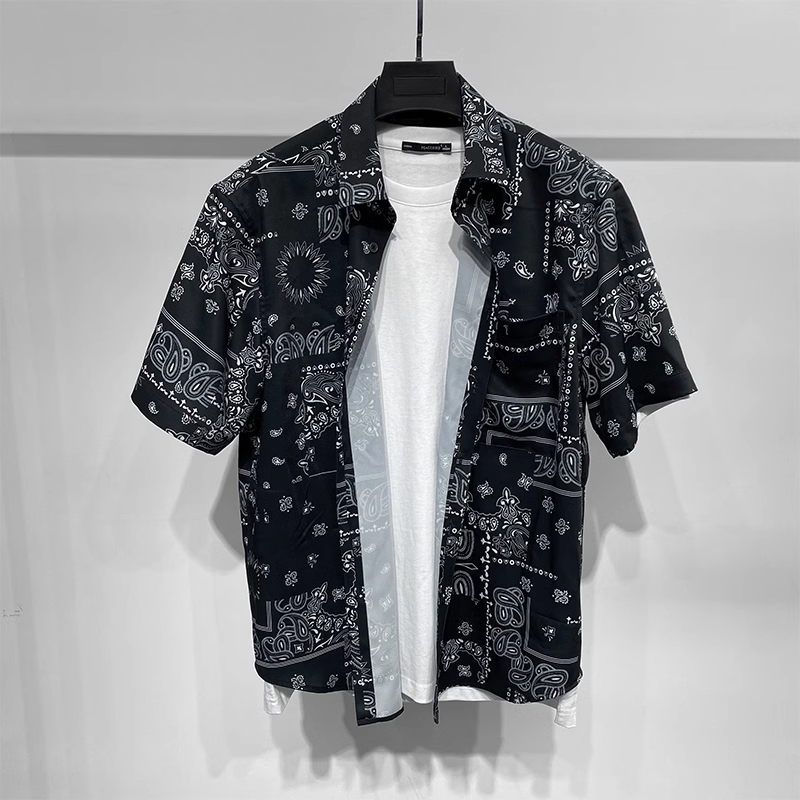 潮牌25年夏季腰果花短袖衬衫男士夏威夷冰丝凉感衬衣情侣寸衫潮