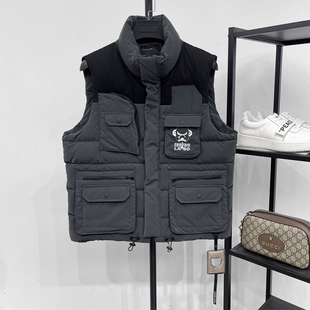 G款男士冬季新品拼色宽松立领羽绒马甲保暖白鸭绒工装背心外套潮