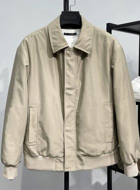 潮牌冬季翻领羽绒夹克衫抗皱记忆面料男士白鹅绒服卡其色休闲外套