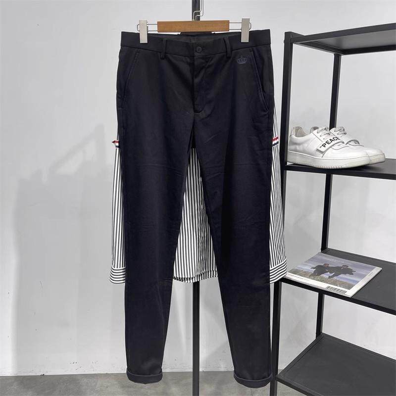 男装意式高端系列秋冬季黑色皇冠刺绣挺阔微弹修身小直筒休闲裤