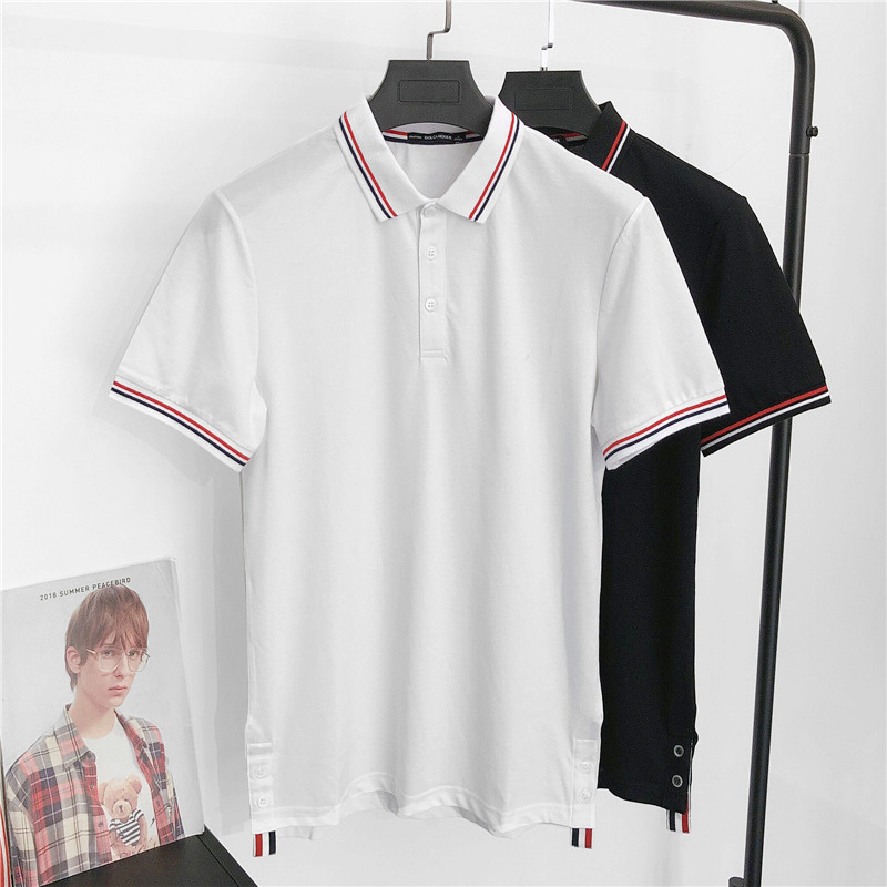 潮牌男士高端定制TB修身POLO衫夏季新品条纹领丝光棉T恤两色保罗