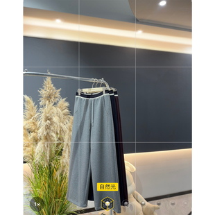 高腰显瘦撞色阔腿拖地裤 小琼 抽绳百搭休闲裤 Hello