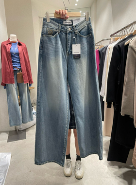 东大门代极简风做旧抓白中腰宽松阔腿牛仔裤DDAN韩代韩国正品