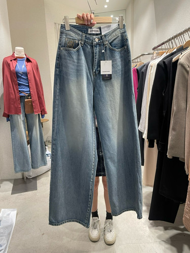 东大门代极简风做旧抓白中腰宽松阔腿牛仔裤DDAN韩代韩国正品