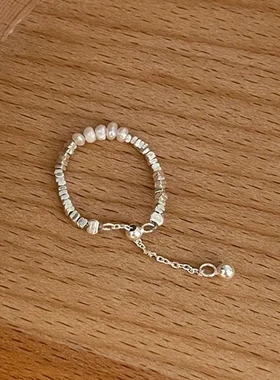 食指指环S925银方块抽拉设计戒指小众切割韩版冷淡风女可调节ins