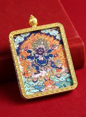 随身佛吊坠藏式手绘黑财神描金吊杠龙五爷大黑天立体唐卡嘎乌盒