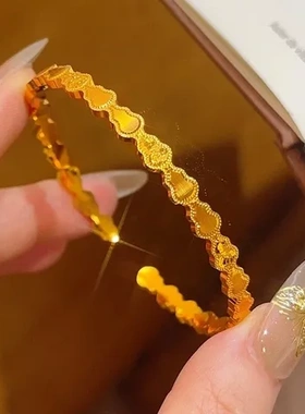 手镯福禄开口龙鳞轻奢手环高级感实心手饰沙金碎冰冰金店同款葫芦