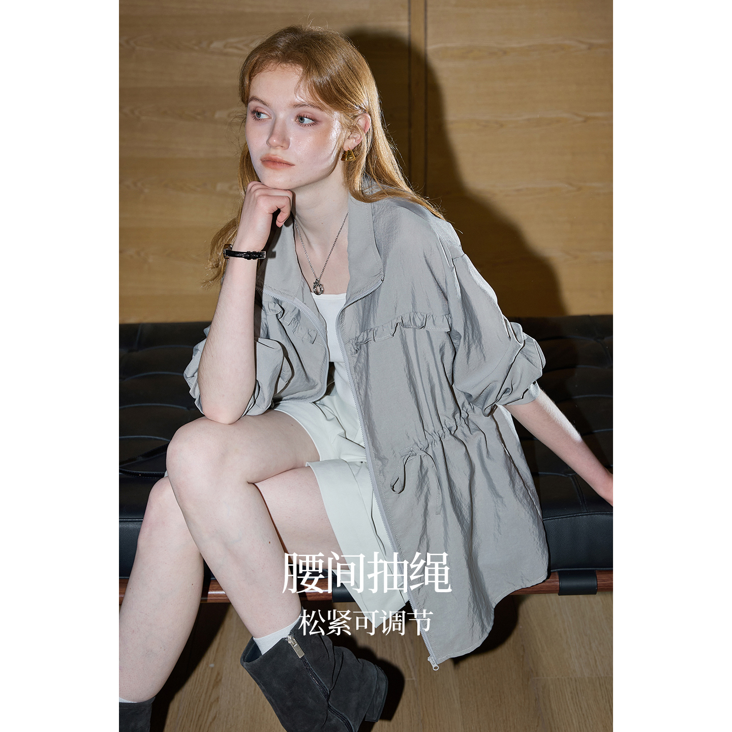 库恩玛维慵懒风休闲立领外套女秋