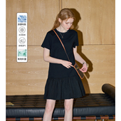 库恩玛维简约气质抽褶拼接连衣裙女2025年夏新款 凉感物语短袖 中裙