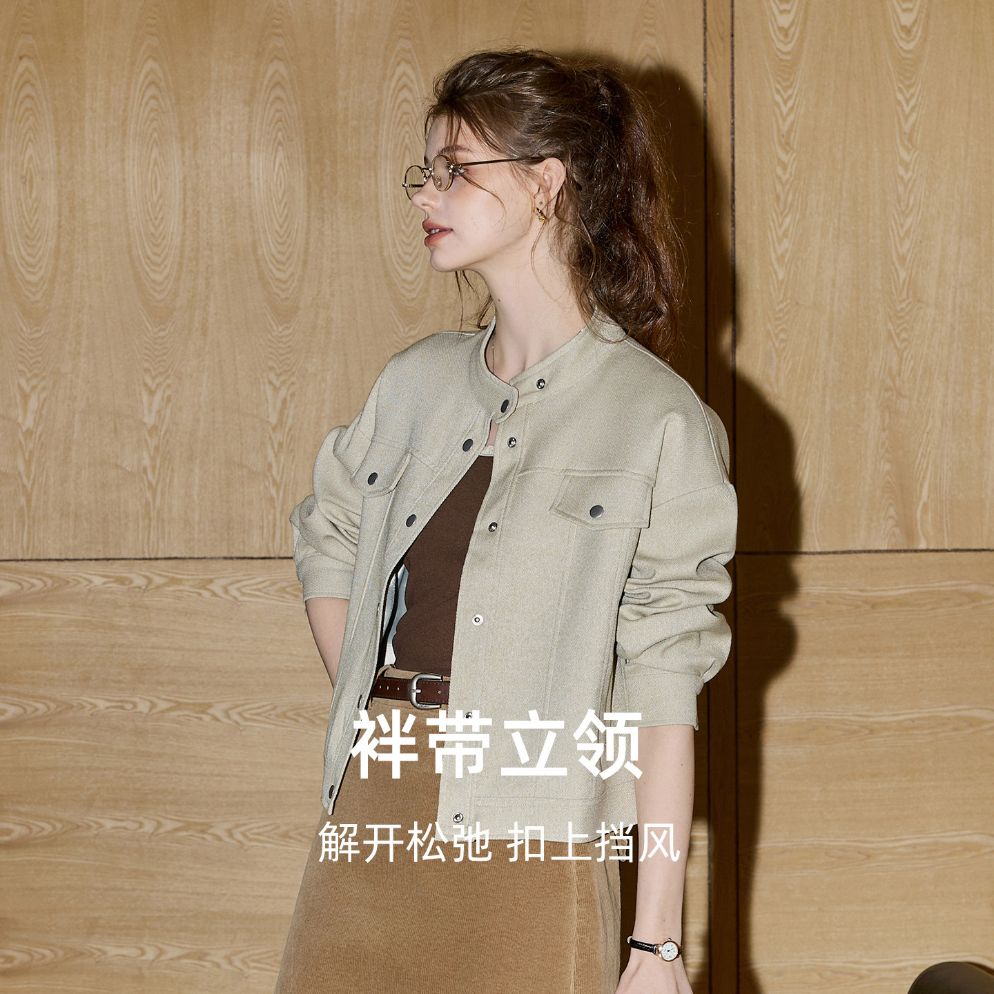 库恩玛维复古工装风休闲短外套女装2025年早秋新款波嬉风夹克上衣