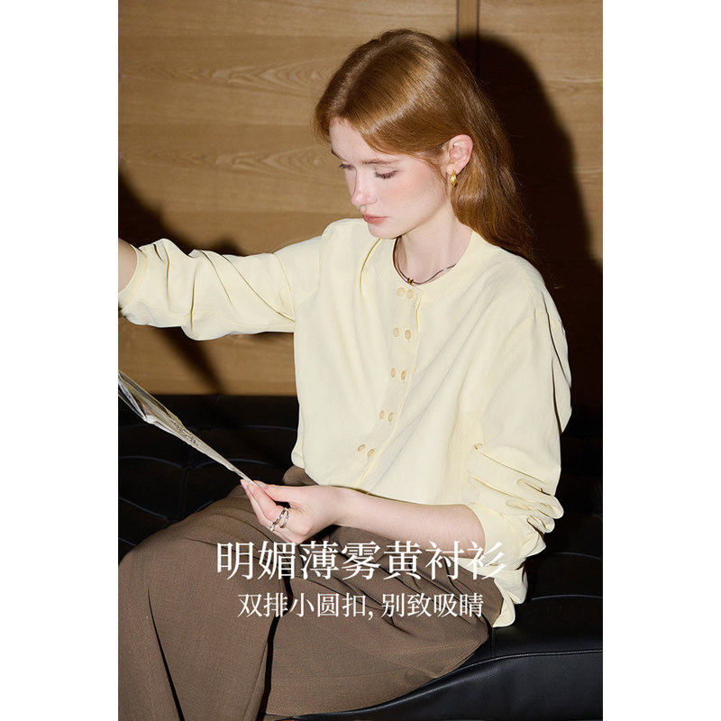 库恩玛维复古文艺范双排扣衬衫女2025年早春新款小众独特别致上衣