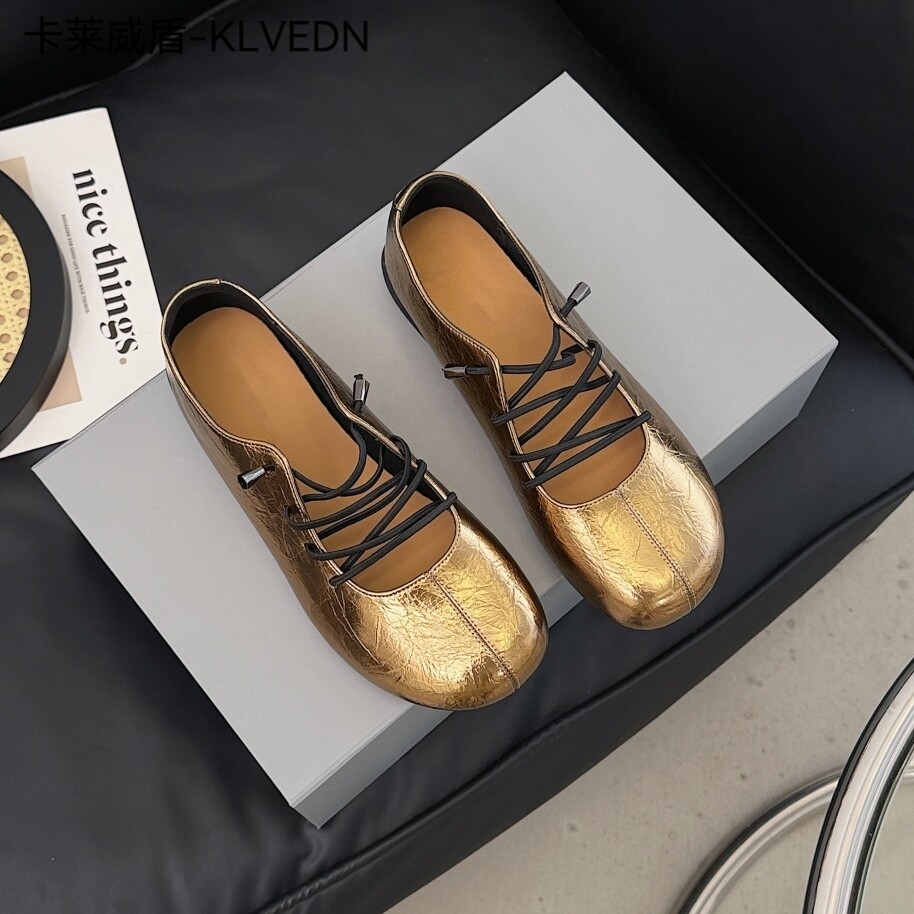卡莱威盾交叉松紧带芭蕾平底鞋浅口玛丽珍软皮软底鞋单鞋2662881