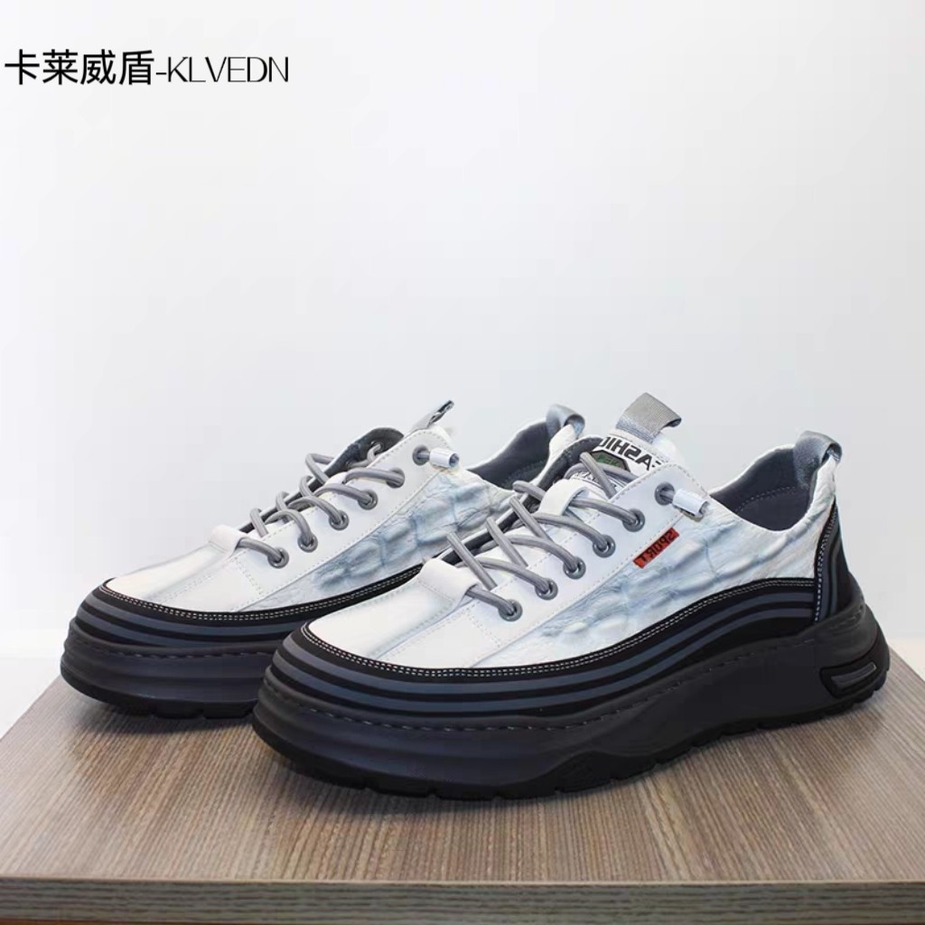 卡莱威盾男鞋时尚舒适增高轻软底全皮厚底板鞋休闲运动鞋2357013